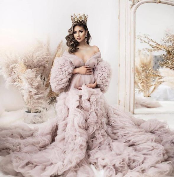 

gorgeous pink prom dress off the shoulder maternity dresses for po shoot tulle ruffles puffy robe dressing gown pregnancy cloth4297528, Black