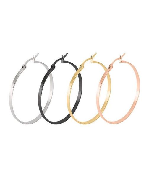 

whole te0053 titanium steel smooth round circle hoop earrings 1pair jewelry for women 18 k black white rose gold color 4 size3159982, Golden;silver