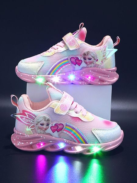 

boots led casual sneakers pink purple for spring girls frozen princess cute print outdoor shoes children lighted non slip 230814, Black;grey