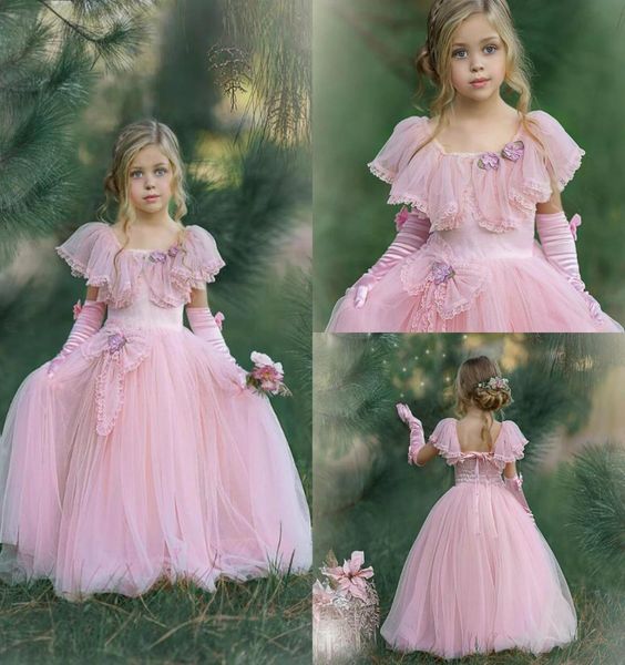 

2020 cute pink flower girl dresses with gloves a line jewel neck first communion dress birthday custom made prom gowns party4568984, White;blue