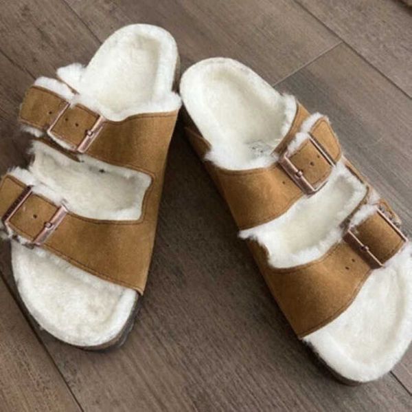 

ups birk designer sandals women lady suede shearling sandals clog mules arizona sandal gizeh wool fur slides u australia wgg flip flops beac, Black