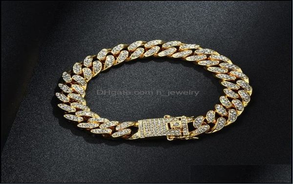 

link chain mens hip hop bling gold bracelets diamond jewelry iced out miami cuban bracelet 1272 b3 drop delivery hjewelry dhfmi2826654, Black