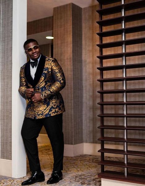 

navy blue paisley groom tuxedos big shawl collar men prom party suit man work business suit jacketpantsvesttie no9069151286, Black;gray