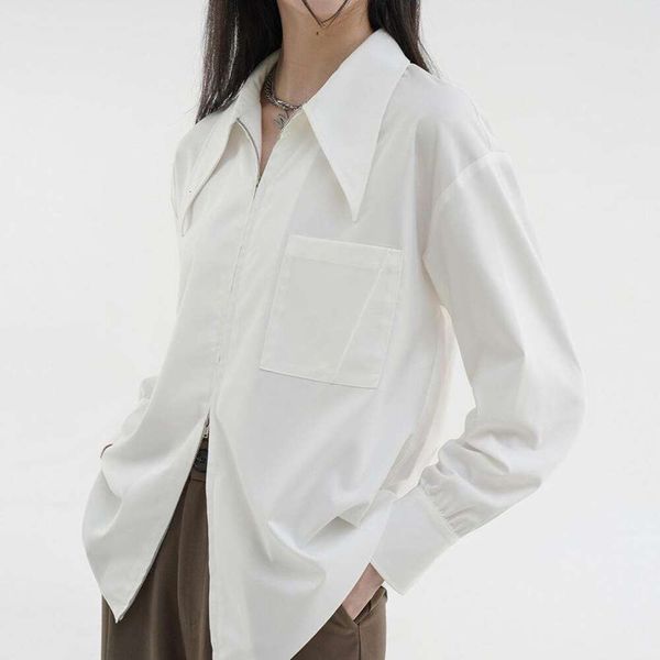 

white blouse womens blouses autumn zipper loose french long sleeve shirt