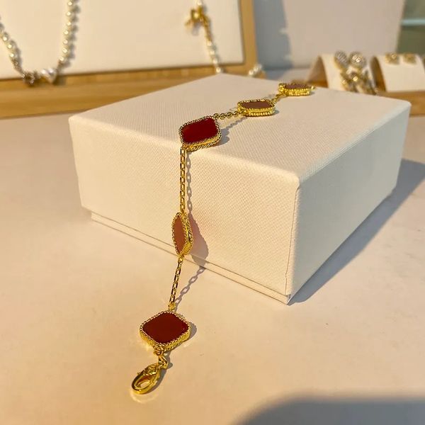 

motifs bracelets designer s925 silver lucky clover bracelet exquisite agate original fashion classic four leaf clover bracelet women jewelry, Golden;silver