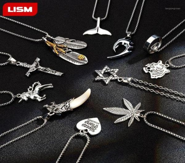 

chains stainless steel male pendant necklaces punk fashion brave men wolf tooth spike necklace for men17022269, Silver