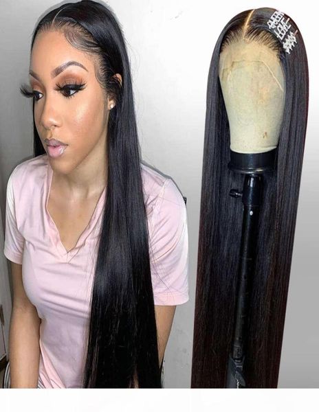 

30 inch lace front human hair wigs 13x4 straight pre plucked brazilian hd full frontal wig2351715, Black;brown
