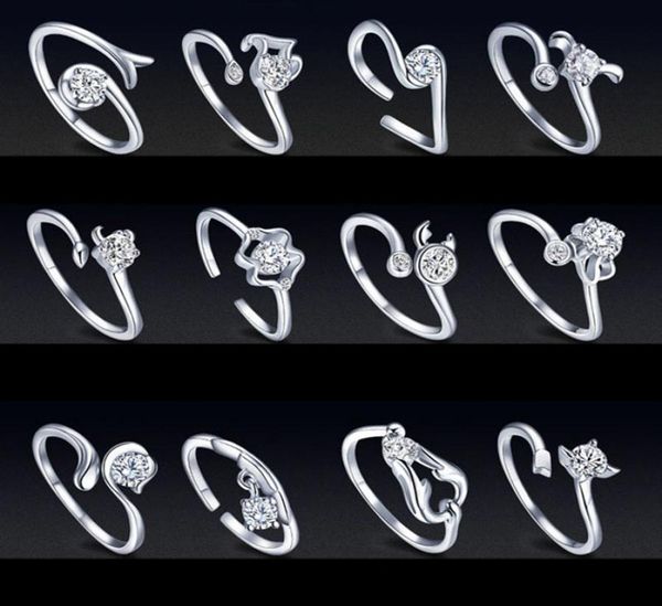 

horoscope sign ring female opening cz rings 12 retro couple twelve signs fashion jewelry for women gift drop ship4218934, Golden;silver
