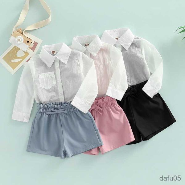 

clothing sets colors 3pcs summer fashion little girls clothes sets 1-6y long sleeve sun-proof coat solid knit vest shorts set r230815, White