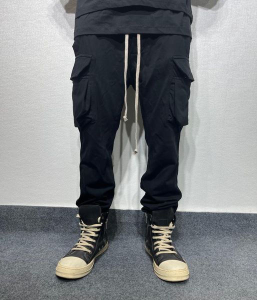 

ro designer elastic pants ribbon decoration pants owens oversized cotton sweatpants hiphop streetwear men clothing6467653, Black