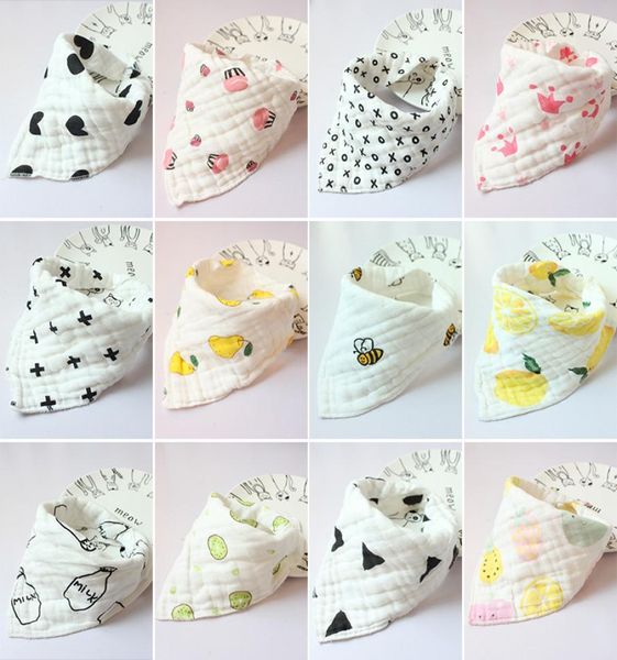 

8 layers baby newborn ins print bibs infant triangle scarf toddlers muslin cotton bandana burp cloths 30 colors c48345789178