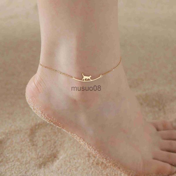 

anklets cazador cute walking cat anklets for women stainless steel jewelry foot brelet fashion summer beh cessories 2023 wholesale j230815, Red;blue
