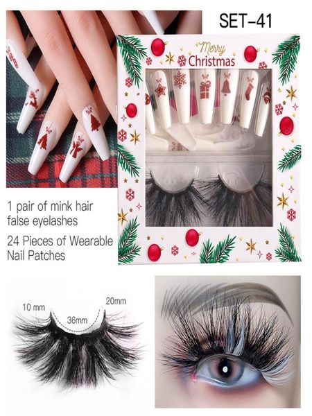 

christmas false eyelashes thick curly with fake nail hand made reusable multilayer 3d mink fake lashes full strip lash easy to wea7554981