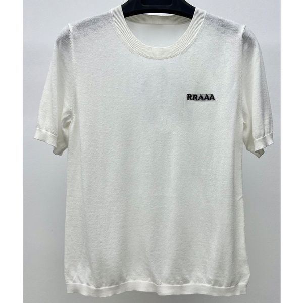 

8.15 casual letter jacquard wool knitted thin short sleeve women's knits & tees, White