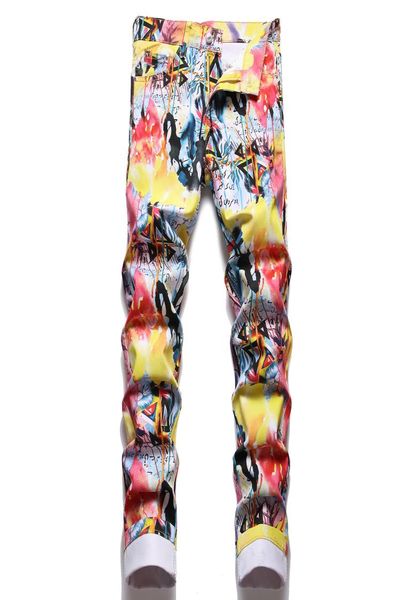 

slim fit stretch men039s graffiti printing jeans summer street flower pants fashion casual cotton denim trousers pantalones4680983, Blue