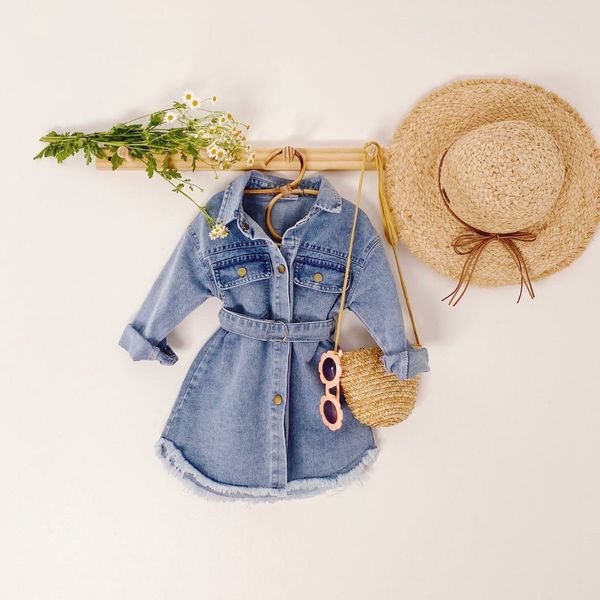 

girl s dresses focusnorm 1 6y fashion little girls denim dress waistband blue long sleeve single breasted a line dress 230814, Red;yellow