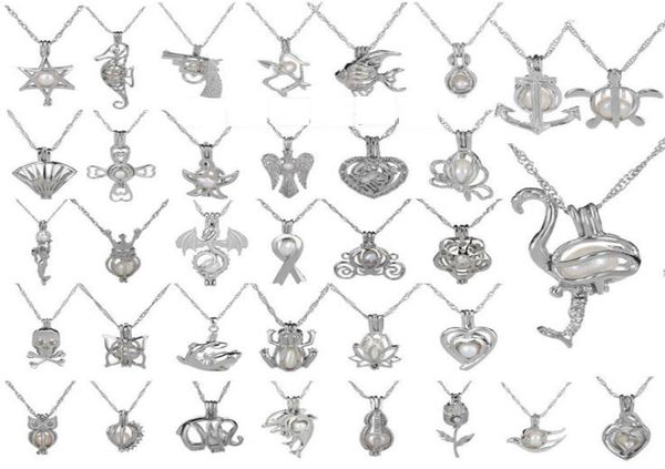 

natural fresh water pearl cage pendant necklace european hollow openwork oyster pearls locket pendants with chain mix bulk wholesa8925394, Silver