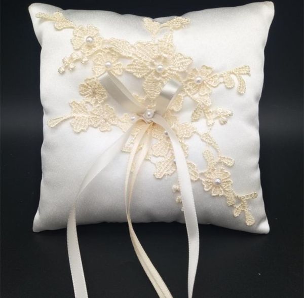 

wedding ring pillow with ribbon 15x15cm lace flower wedding ring holder marriage ring cushion bearer wedding party decoration a0078011936