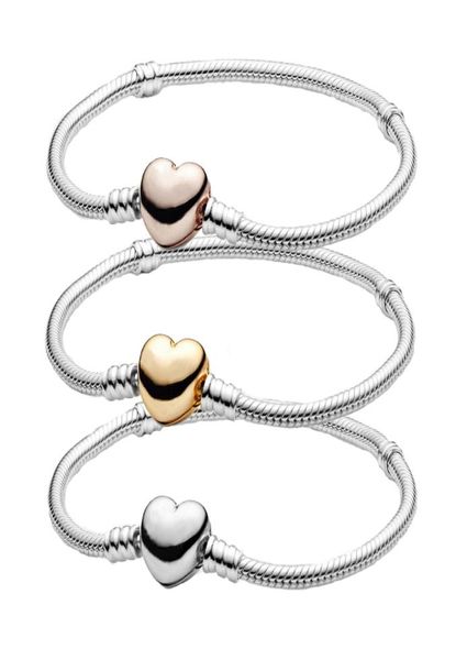 

luxury designer charm bracelets 925 sterling silver logo heart brand jewelry pan bracelet rose gold silver with origin3865042, Golden;silver