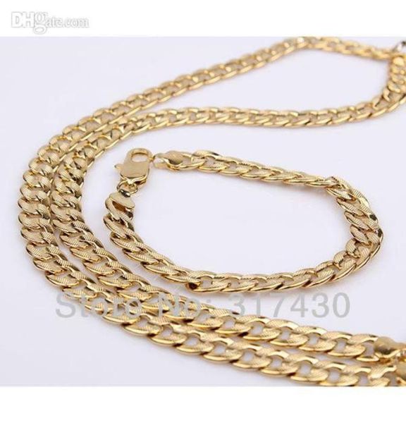 

fashion new 14k yellow gold filled men necklace bracelet set single curb chain gf sets 62g3430583, Black