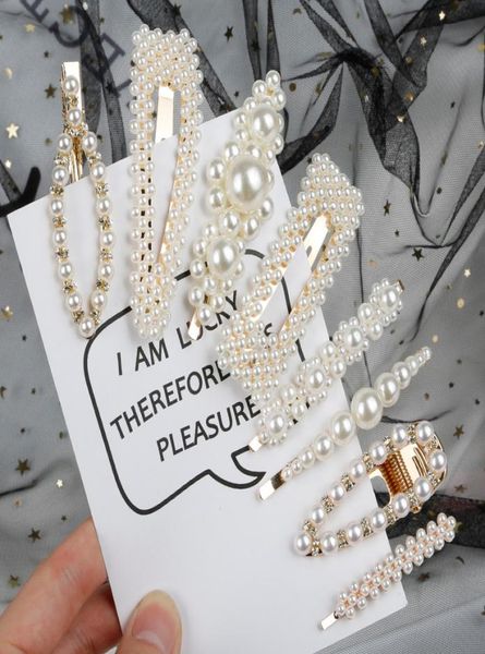 

korean ins fashion 8pcs pearl hair clips set metal hair pins gold color barrette hairpin beauty styling tools accessories sh1907277319539, Black;brown