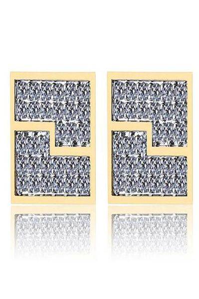 

3d box xl gold cz square iced out bling bling earrings 1 pair micro pave cubic zircon earring for men women rapper singer accessor9128175, Golden;silver