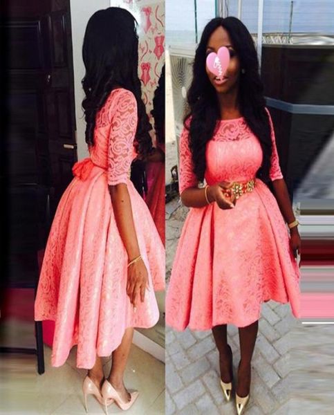 

custom size pink homecoming dress half sleeves vintage lace africa evening party gowns pageant girl dresses2413957, Blue;pink