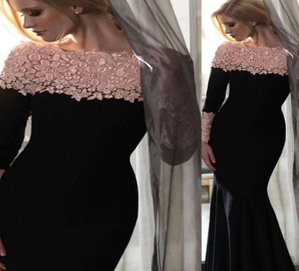 

2018 elegant black and pink evening formal dresses bateau neck lace custom made mermaid prom gowns long sleeves prom party dr3125567, Black;red