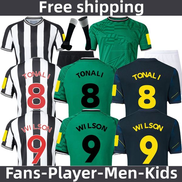 

23/24 bruno g. fans player version mens kids football kits set newcastl home away 3rd tonali football shirt isak murphy almiron trippier wil, Black;yellow