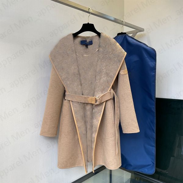 

Designer Winter Fur Trench Coat Woman Wool Blends Classic Letters Overcoat Casual Loose Outerwear Woolen Windbreak Coats High Quality 23FW, Blue