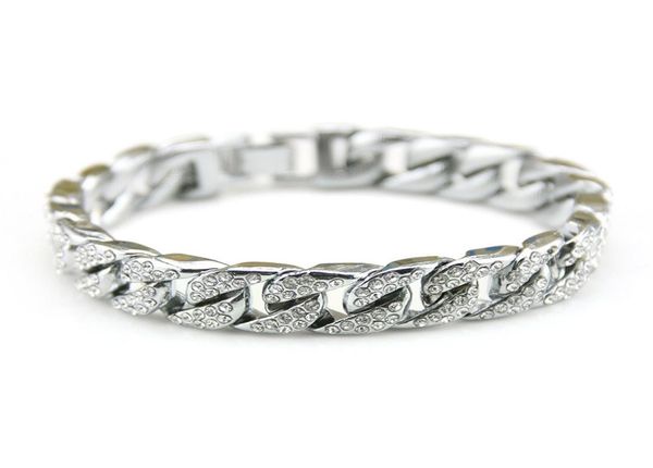 

exaggerated heavy full rhinestone link chain bling bracelet gifts hip hop rap empire personality mens punk bracelet jewelry4448153, Black