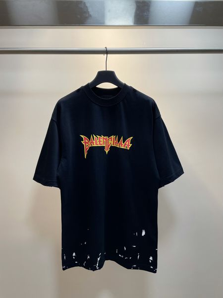 

luxury brand bale oversize nc t-shirts ia 22ss summer tee couple paris loose speckled ink cracked letters printed washed worn out, White;black