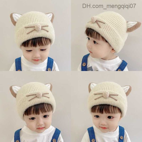 

caps hats warm baby beanie kawaii cartoon cat ear crochet hat suitable for young boys and girls cute autumn fashion winter plush thick warm, Yellow