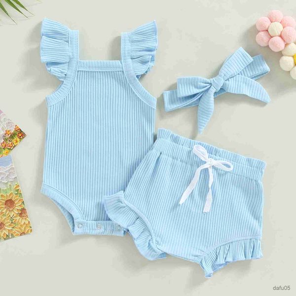 

clothing sets baby summer clothing baby girl pants suit square neck short sleeve romper loose flouncing shorts r230815, White