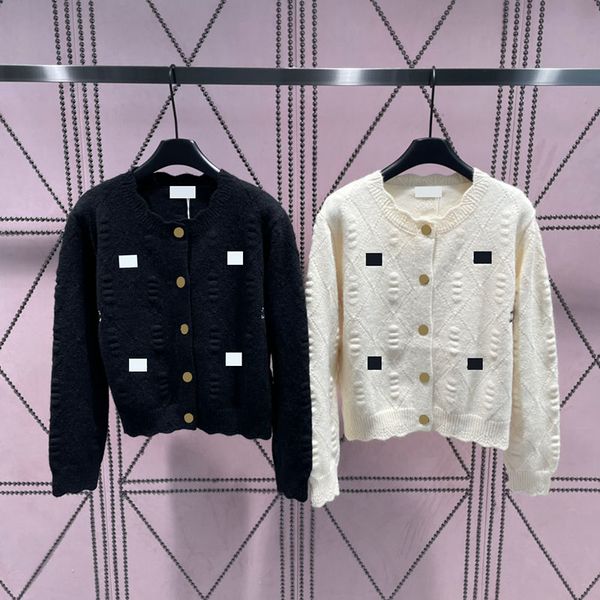 

luxury women cardigan coats knitted long sleeve woman outerwear round neck embroidered sweater jacket, Black