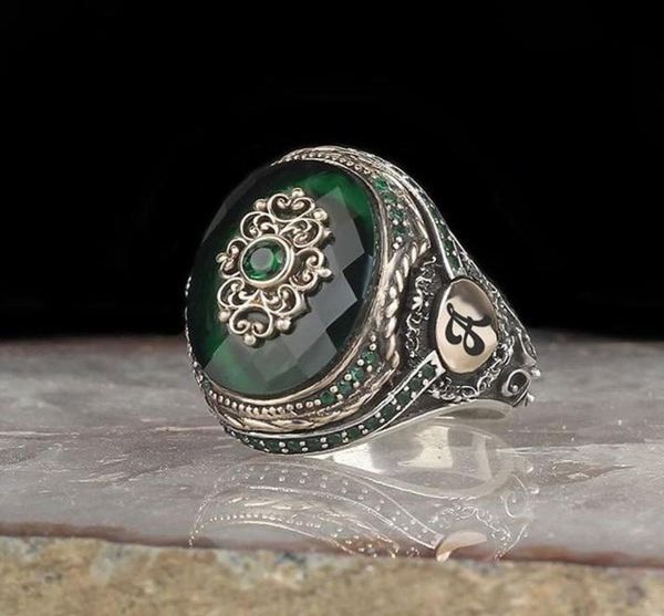 

wedding rings vintage big ring for men ancient silver color inlaid blue green agate stone punk motor biker size 11 12 134147255, Slivery;golden