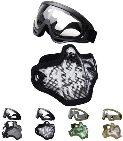 

tactical sunglasses airsoft shooting halfmask steel mesh and goggles set sport paintball cs eyes protection9429708, Black