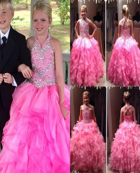 

pink lovely princess flower girls039 dresses tiers organza skirt backless girls dresses for wedding party pageant graduation re2263908, White;red