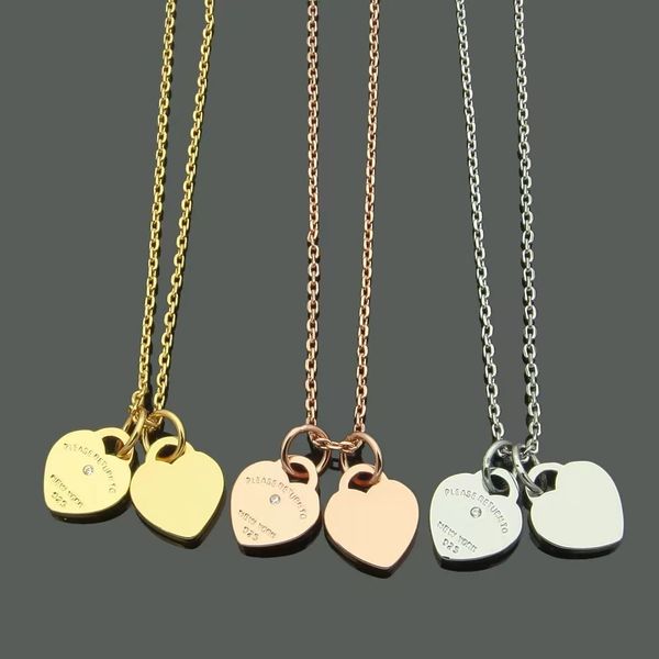 

brand classic t single peach heart pendant necklace fashion charm dropping oil diamond necklace for women, designer necklace jewelry, jewelr, Silver