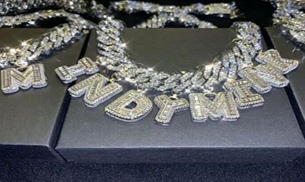 

hip hop custom cuban link charmed name necklace baguette letter 14mm choker chain necklace 18inch cuban chain zirconia jewelry9124847, Silver