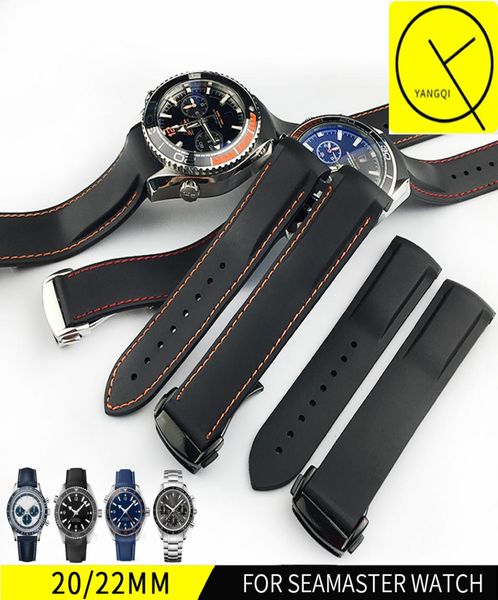 

22mm watch strap bands men blue black waterproof silicone rubber watchbands bracelet clasp buckle for omega planetocean tools8125150, Black;brown