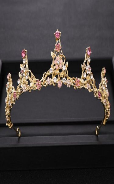

trendy pink crystal princess crown gold wedding tiara bridal diadem rhinestone hair jewelry headpiece wedding hair accessories80881283167, White;golden