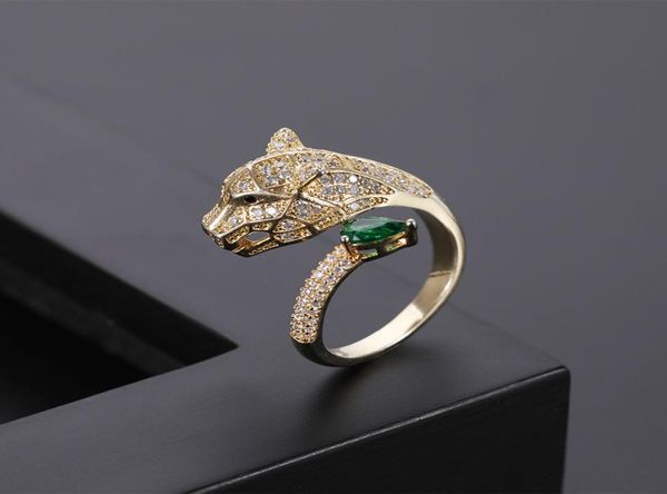 

fashion personality alternative leopard head micro inlaid zircon ring women men039s silver and gold open rings lover jewelrys c5020492, Golden;silver