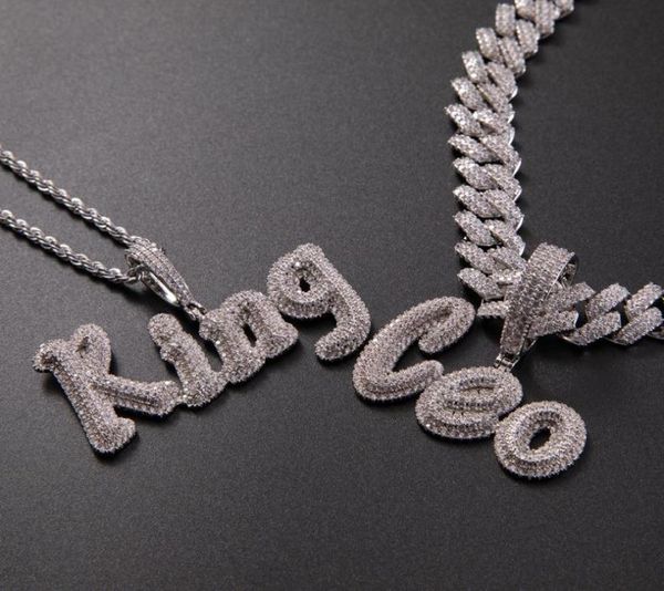 

custom brush script letters two tone pendant micro paved cz personalized name necklace hip hop jewelry9099847, Silver