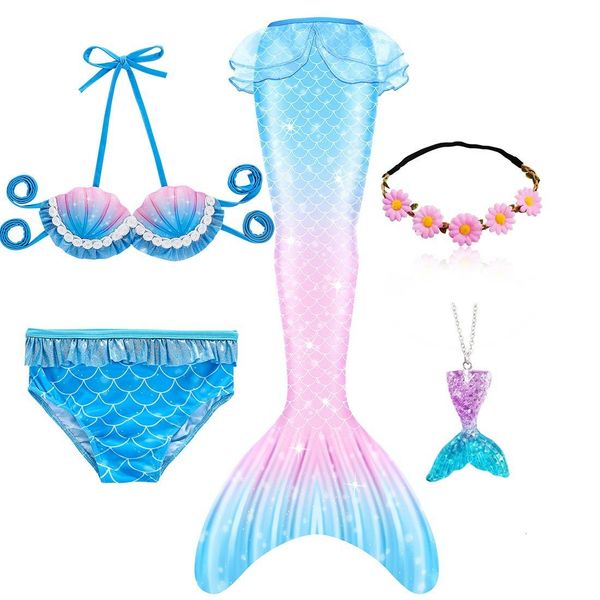 

special occasions girls mermaid tails swimming swimwear swimmable beach clothes little children swimsuit kids halloween cosplay costumes 230, Blue