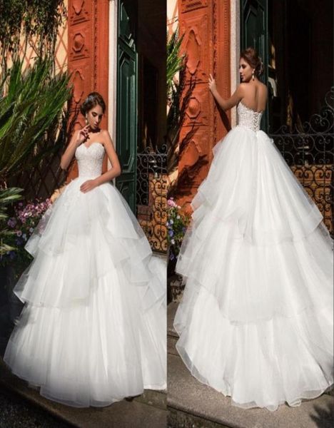 

backless wedding dress tiered hem bridal gowns tulle sweetheart strapless ball gown lace up back bride dress4007987, White