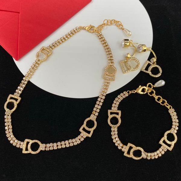 

hiphop rock punk letter d micro inlays crysta gold necklace bracelets fashion simple g necklace classic style women's designer jewelry, Silver