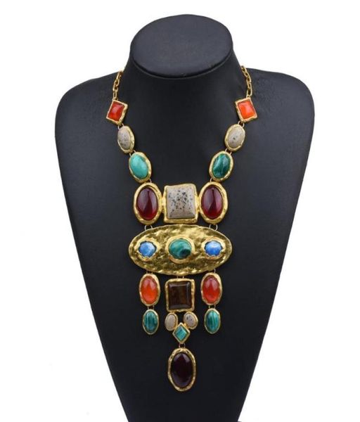 

chokers baroque multi geometric stone statement necklaces for women bohemia jewelry colorful crystal chunky necklace female bijoux7949318, Golden;silver