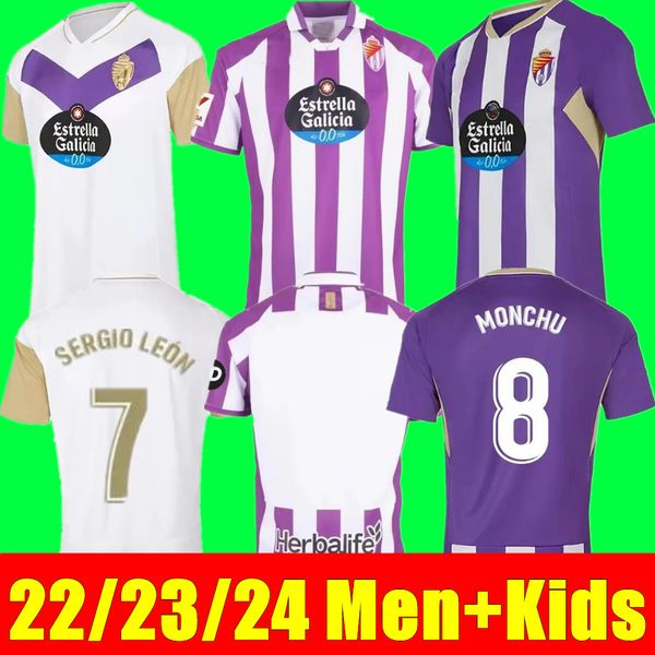 

23 24 real valladolid sergio leon mens soccer jerseys g.plata oscar plano aguado weissman home white purple away 3rd football shirt short sl, Black;yellow