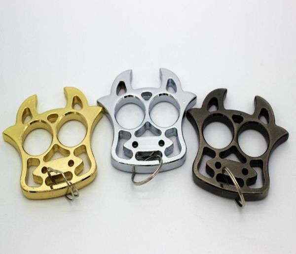 

new outdoor mutifunction selfdefense safety equipment cow key chain finger tiger steel brass knuckle protective gear2152601